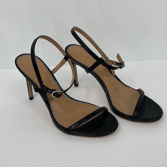Sam Edelman Dara strappy naked sandals shoe heel croc delicate embossed black 7 - Picture 5 of 7